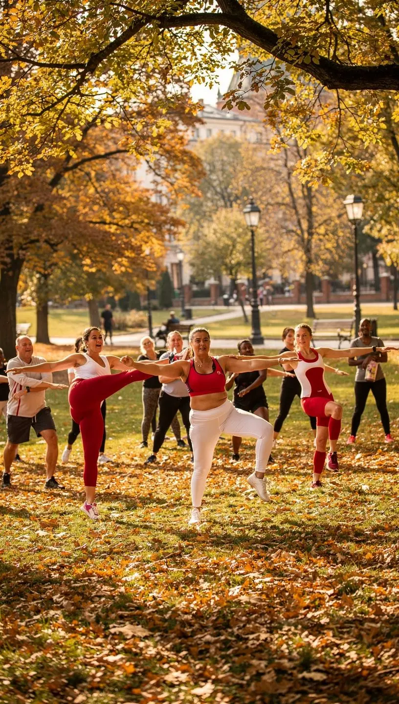 Instruktorka prowadzi zajęcia, demonstrując pozycje jogi i ruchy baletowe w harmonijny sposób.