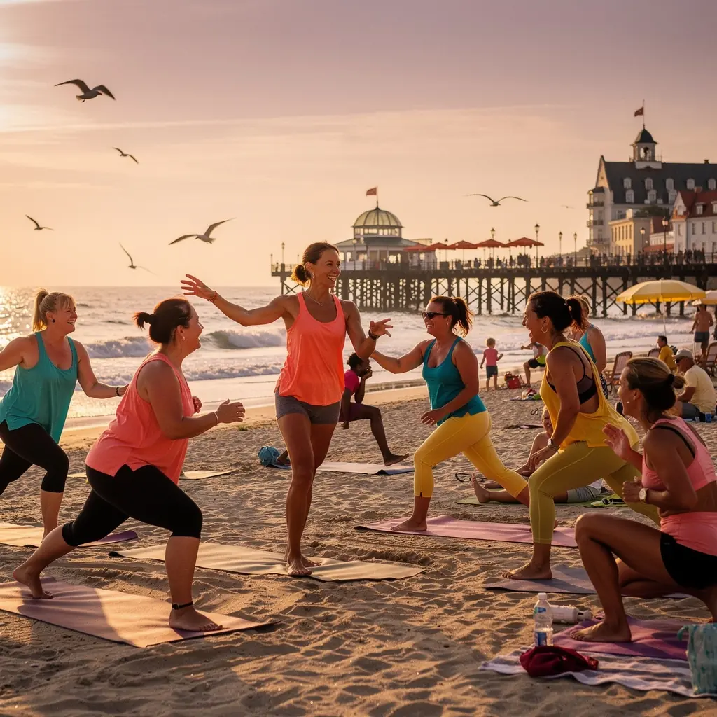 Instruktorka prowadzi zajęcia, demonstrując pozycje jogi i ruchy baletowe w harmonijny sposób.